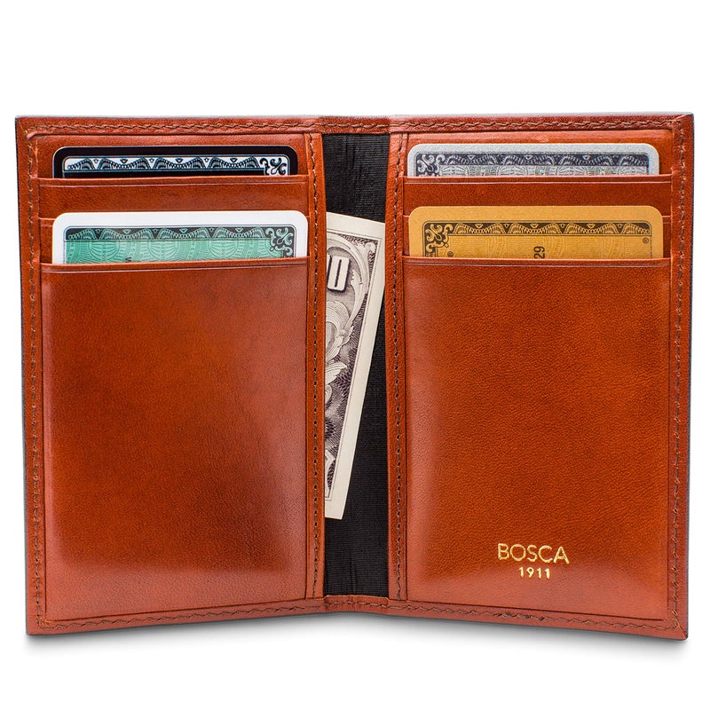 Bosca Men's Leather Card Holder Wallet â€“ Italian Full Grain Vegetable Tanned Credit Card Case â€“ 6 Card Slots, 2 Receipt Wells â€“ Classic Glossy Finish â€“ Gift-Ready Packaging - Dark Brown - Image 4